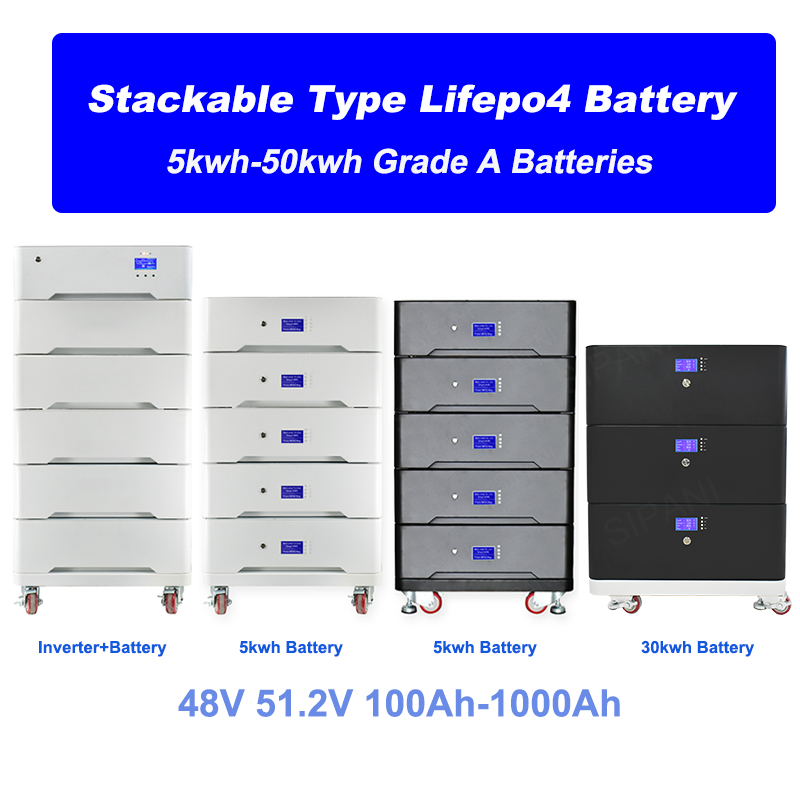 Bloco modular empilhável da bateria de íon de lítio 48v Lifepo4 200ah 600ah 20kwh 30kwh 40kwh 50kwh para o sistema de energia solar da casa