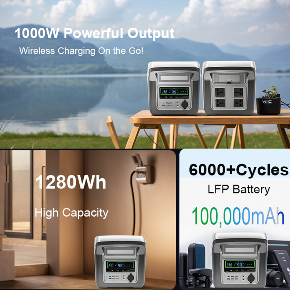 Central elétrica portátil Sipani-1000W, íons de lítio (LFP), AC, DC, USB-A, USB-C, QC 3.0, carregamento sem fio