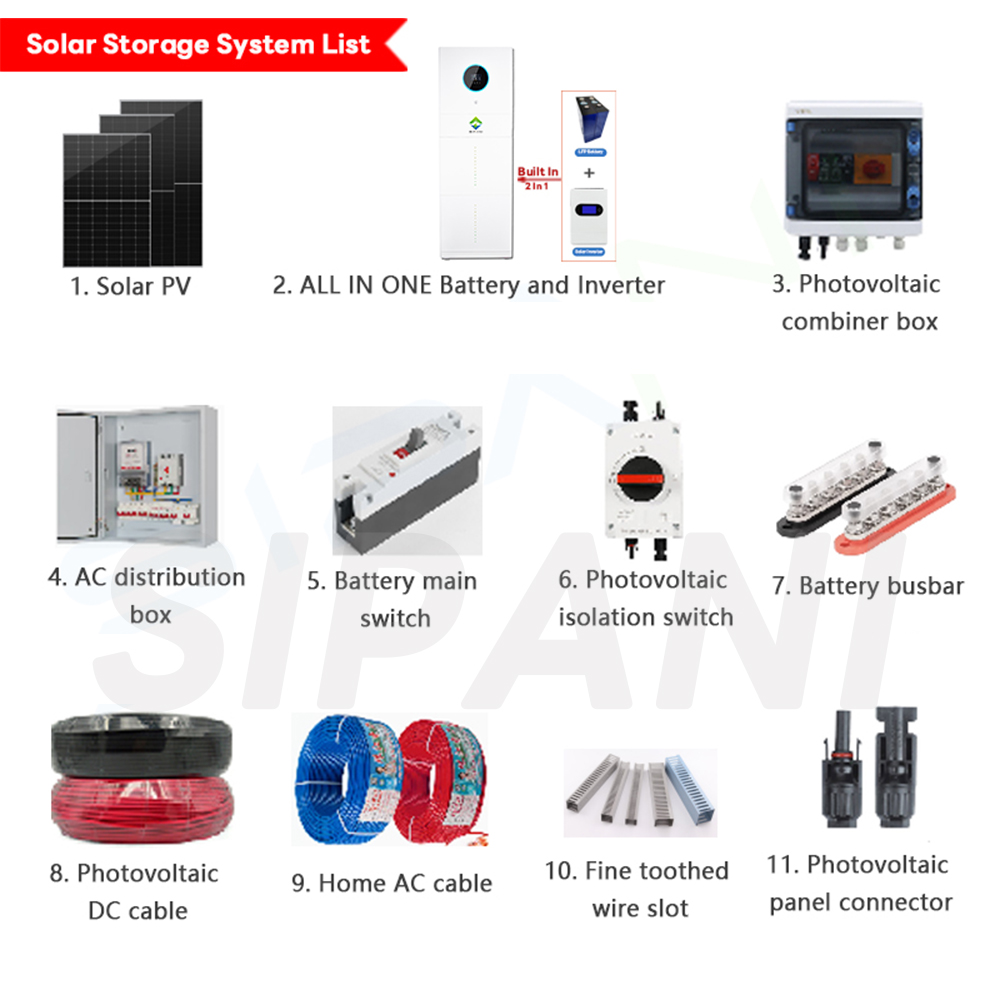 SIPANI Vertical All In One Sistema de armazenamento de energia 10kWh 15kWh 20kWh Bateria com inversor integrado de 5KW 8KW