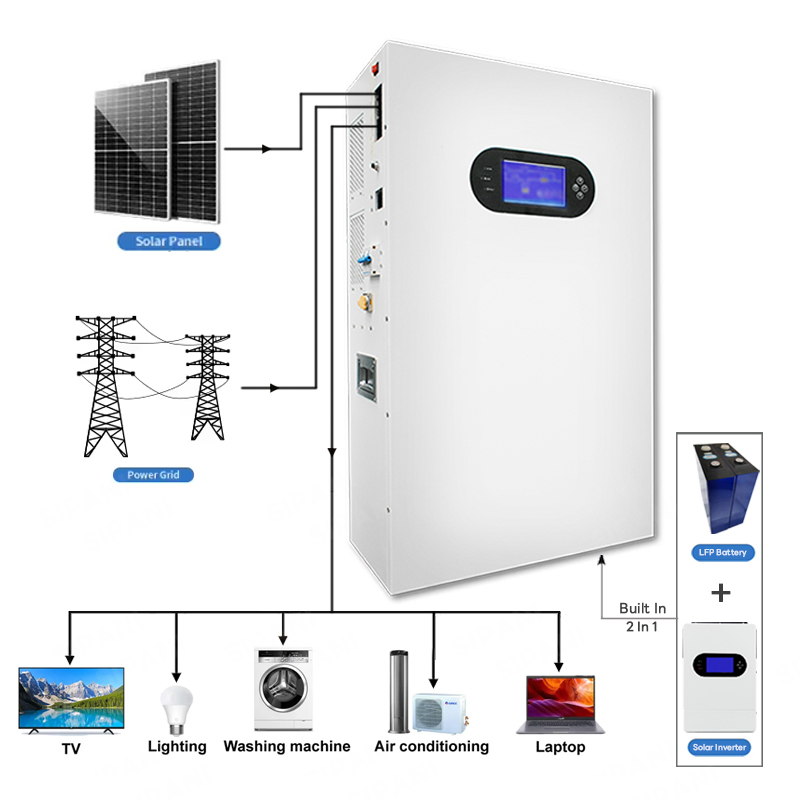 Inversor híbrido integrado 5kVa Lifepo4 10kWh 48v Bateria de lítio Powerwall tudo em um com kit de painéis solares de 3300W para sistema de hotel residencial residencial